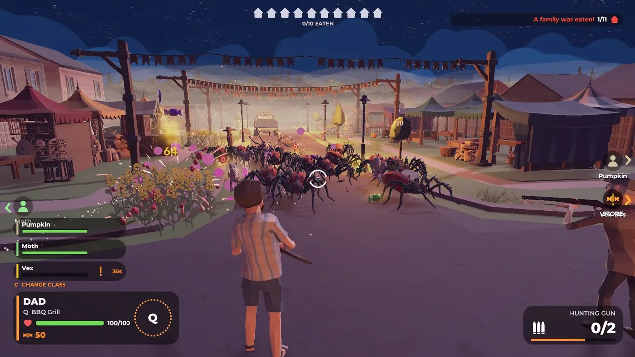 Giant spiders swarming a harvest fair