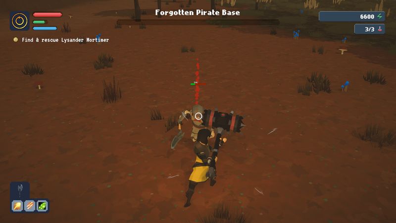 Fighting an armored enemy with a spiked club at the Forgotten Pirate Base