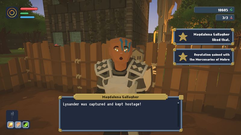 Dialogue with an armored NPC while gaining reputation with the Mercenaries of Mohre